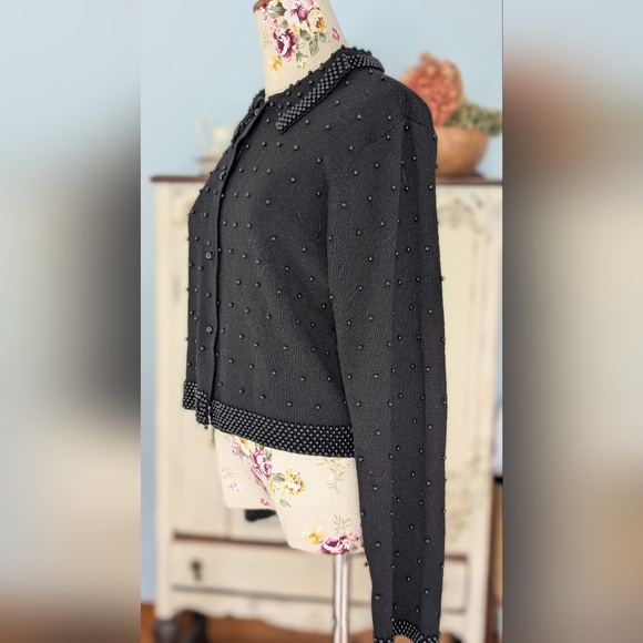 Statements Vintage Black  Beaded Cardigan with Beaded Trim - Picture 5 of 11